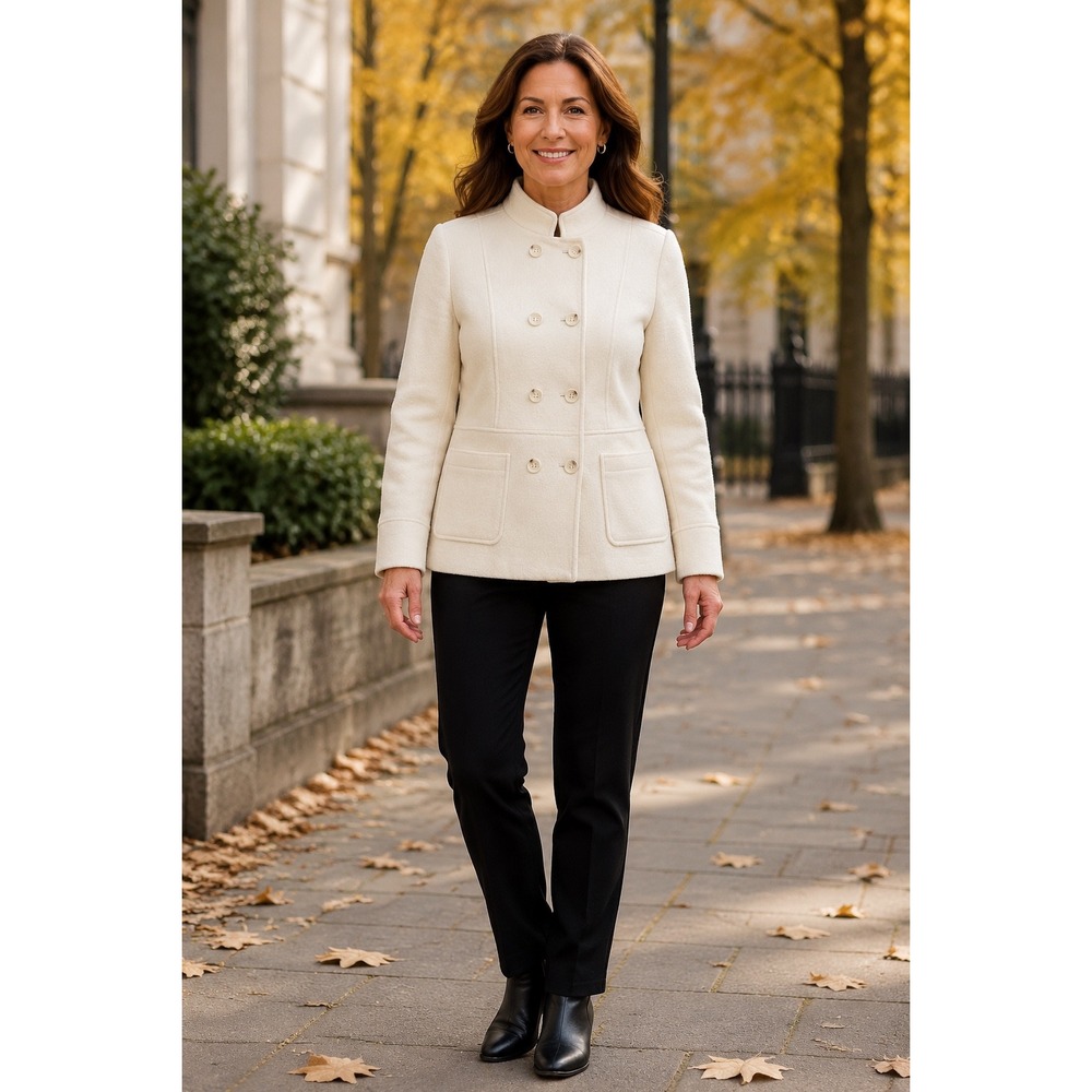 Talbots Ivory Wool Blend Double Breasted Mock Neck Jacket Plus Petite 14WP NEW